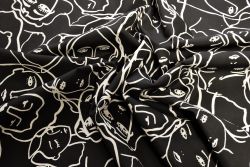 Lady McElroy Crowded Faces - Black - Viscose Challis Lawn