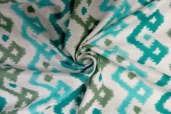 Lady McElroy Zigzag Ikat - Aqua & Sage - Cotton Lawn Hand-Dyed Block Print