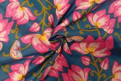 Lady McElroy Mughal Lotus - Peacock Blue - Cotton Lawn Hand-Dyed Block Print