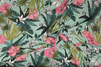 Lady McElroy Floridian Narciso - Aqua - Viscose Challis Lawn - Remnant - 1.5m