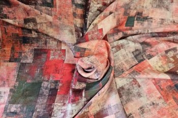 Lady McElroy - Digital Matrix - Red - Rayon Satin Soft Twill