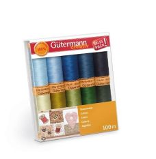 Gutermann Cotton Thread set Blues/Greens 100m x 10 reels