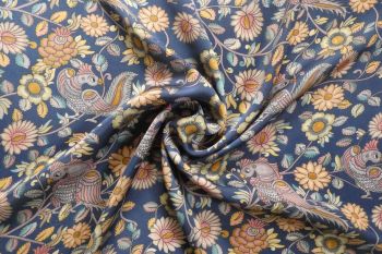 Lady McElroy Kalamkari Art - Navy - Pure Cupro - Remnant - 2m