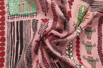 Lady McElroy Folk Farm Art - Pure Cupro Crepe 