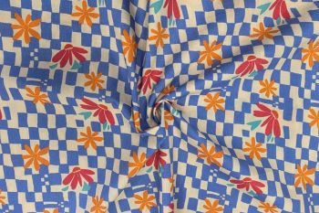 Lady McElroy - Retro Trippy Check - Blue - Cotton Pure Lawn