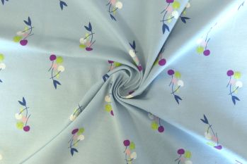Lady McElroy Cherry Cluster - Sky - Cotton Jersey - Remnant - 1.9m
