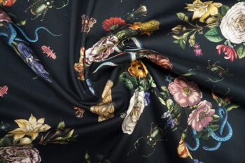 Lady McElroy Cobra Corsage - Noir - Stretch Cotton Candess Drill - Remnant - 1.5m