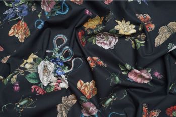 Lady McElroy Cobra Corsage - Noir - Viscose Challis Lawn - Remnant - 1.5m