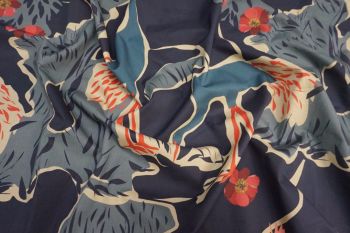 Crane Island - Navy - Viscose Rickardi Lawn - Remnant - 1.4m