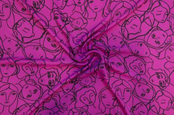 Lady McElroy Crowded Faces - Fuchsia - Marlie-Care Lawn - Remnant - 3m