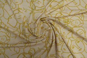 Lady McElroy Crowded Faces - Ochre Crepe Jersey - Remnant - 4m