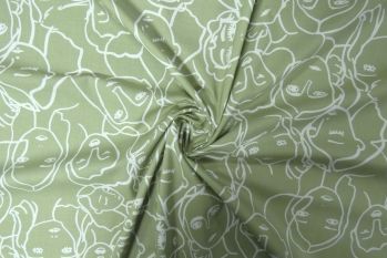 Lady McElroy Crowded Faces - Sage Green Marlie-Care Lawn - Remnant - 2m