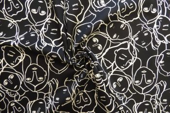 Lady McElroy Crowded Faces - Black - Stretch Cotton Candess Drill - Remnant - 3m