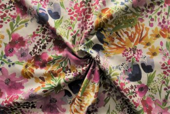 Lady McElroy Field of Flowers - Cream - Cotton Marlie-Care Lawn - Remnant - 3m