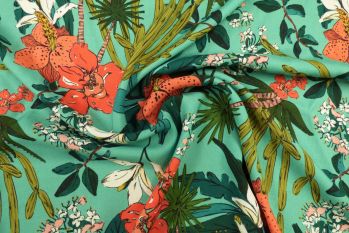 Lady McElroy Floridian Narciso - Aqua - Viscose Challis Lawn - Remnant - 2m