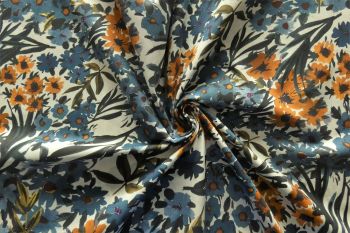 Exclusive Lady McElroy Golden Blues - Cotton Marlie Lawn Remnant - 0.7m