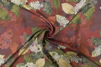 Lady McElroy Hydrangea In Bloom Panel - Bordeaux Viscose Challis Lawn - Remnant - 1.5m