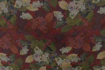Lady McElroy Hydrangea In Bloom Panel - Bordeaux Viscose Challis Lawn