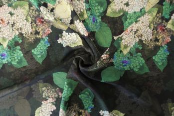 Lady McElroy Hydrangea In Bloom Panel - Midnight Viscose Challis Lawn - Remnant - 3.6m