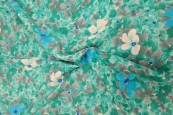Lady McElroy Jade Blooms - 100% Wool Brushed Twill - Remnant - 3.3m