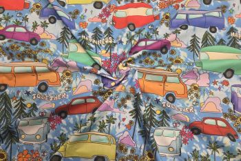 Lady McElroy Retro Road Trip - Cotton Marlie-Care Lawn - Remnant - 1.2m