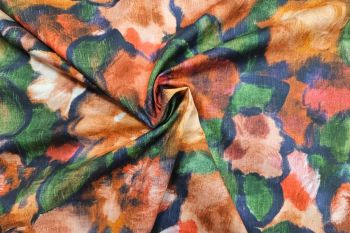 Lady McElroy Garden Petal Blooms - Terracotta - Cotton Marlie-Care Lawn - Remnant - 3m