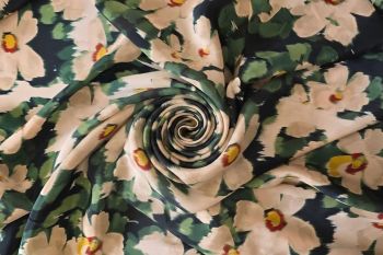 Lady McElroy - Painted Meadow - Green - Sandwashed Silk-Mix Soft Satin Twill 