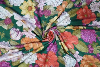 Lady McElroy In The Garden - Green Viscose Crepe Jersey - Remnant - 2m