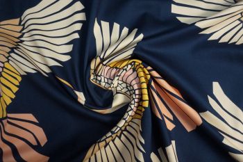 Lady McElroy Marabou Mosaic - Navy - Stretch Cotton Candess Drill - Remnant - 2.6m