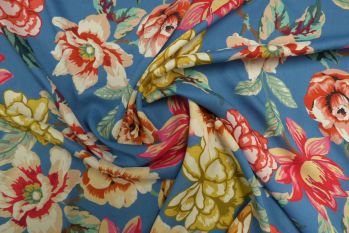 Lady McElroy Marlene Floral - Smoke Blue - Viscose Challis Lawn
