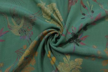 Lady McElroy Oriental Koi - Teal - Viscose Morracain Crepe - Remnant - 3m