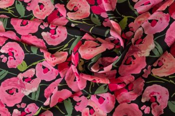 Lady McElroy - Painterly Peony Noir - Sandwashed Silk-Mix Soft Satin Twill 