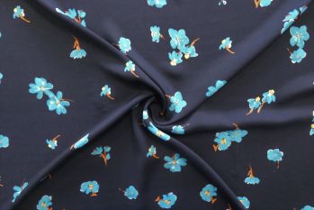 Lady McElroy Pansy Pop - Navy/Turquoise Viscose Challis Lawn