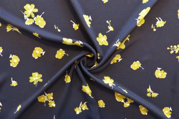 Lady McElroy Pansy Pop - Navy/Ochre - Viscose Challis Lawn - Remnant - 3m