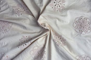 Lady McElroy Perforated Blooms - Warm Stone - Cotton Poplin