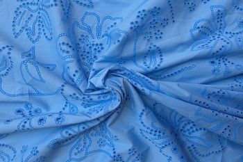 Lady McElroy Perforated Blooms - Ocean Blue - Cotton Poplin