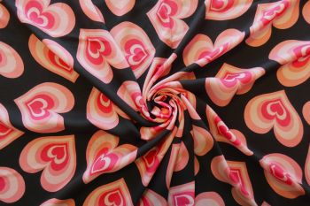 Lady McElroy Queen Of Hearts - Black - Viscose Challis Lawn - Remnant - 3m