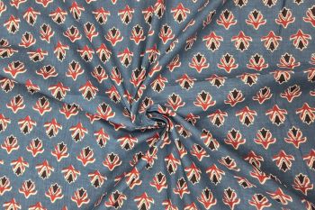 Lady McElroy Saffron Medallion - Saxon Blue - Cotton Lawn Hand-Dyed Block Print