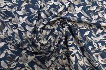 Lady McElroy Songbird Monochrome - Navy - Cotton Marlie Lawn - Remnant - 4.6m