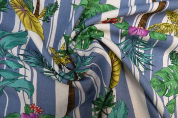 Lady McElroy Stripey Palms - Blue - Trudi Chambray