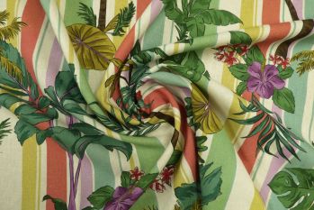 Lady McElroy Stripey Palms - Green - Trudi Chambray - Remnant - 3m