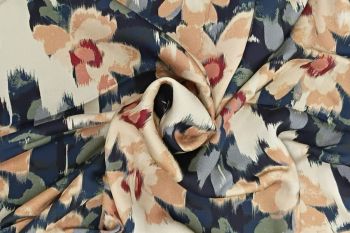 Lady McElroy - Painted Meadow - Navy - Sandwashed Silk-Mix Soft Satin Twill 