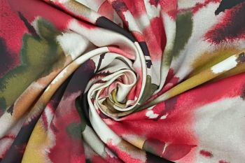 Lady McElroy - Crimson Impressionism - Sandwashed Silk-Mix Soft Satin Twill 