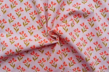 Lady McElroy - Coral & Olive Scandi Tulip - Cotton Pure Lawn
