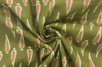 Lady McElroy Paisley Spear - Olive - Cotton Lawn Hand-Dyed Block Print