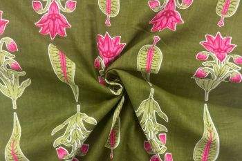 Lady McElroy Cypress Botanics - Olive - Cotton Lawn Hand-Dyed Block Print
