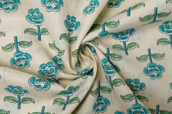 Lady McElroy Floral Buti - Aqua - Cotton Lawn Hand-Dyed Block Print