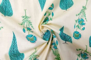 Lady McElroy Flora Drop - Aqua - Cotton Lawn Hand-Dyed Block Print